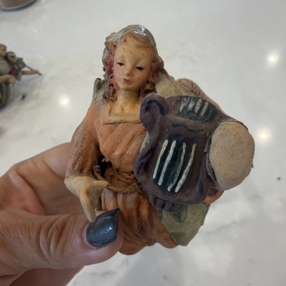 Vintage Italy Papier Mache Angel Orchestra 8 Musical Angels Christmas MCM - Picture 8 of 16